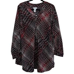 Catherines Women's Size 14/16W Long Sleeve Printed V-Neck Tie Closure Slits Top